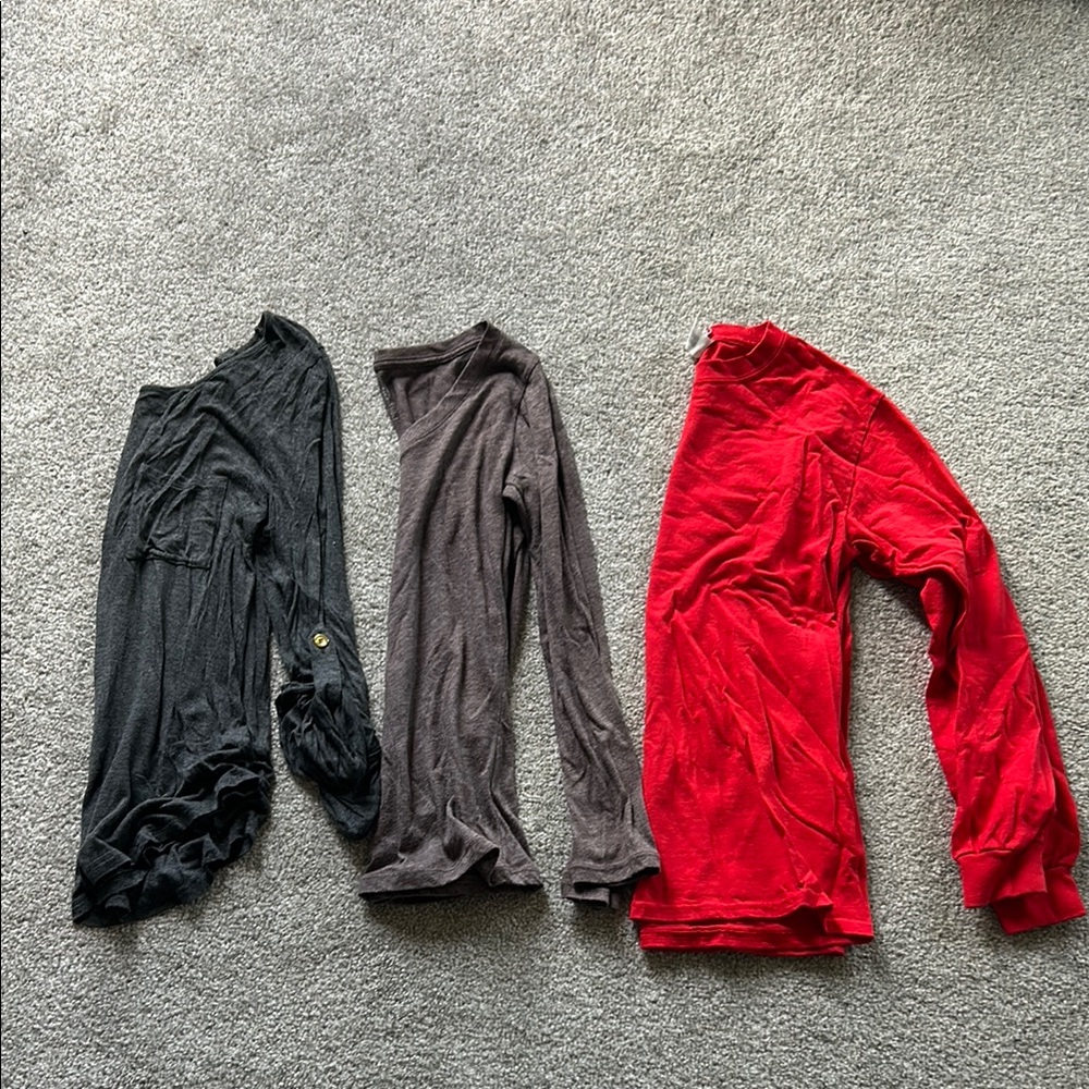 Set of Three Long Sleeve Tops - Black, Brown, Red